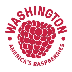 Washington America's Raspberries in circle around a illustrated raspberry