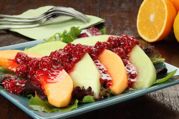 Melon with Raspberry-Citrus Fruit Dressing
