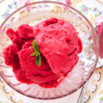 Raspberry Sorbet garnished with mint