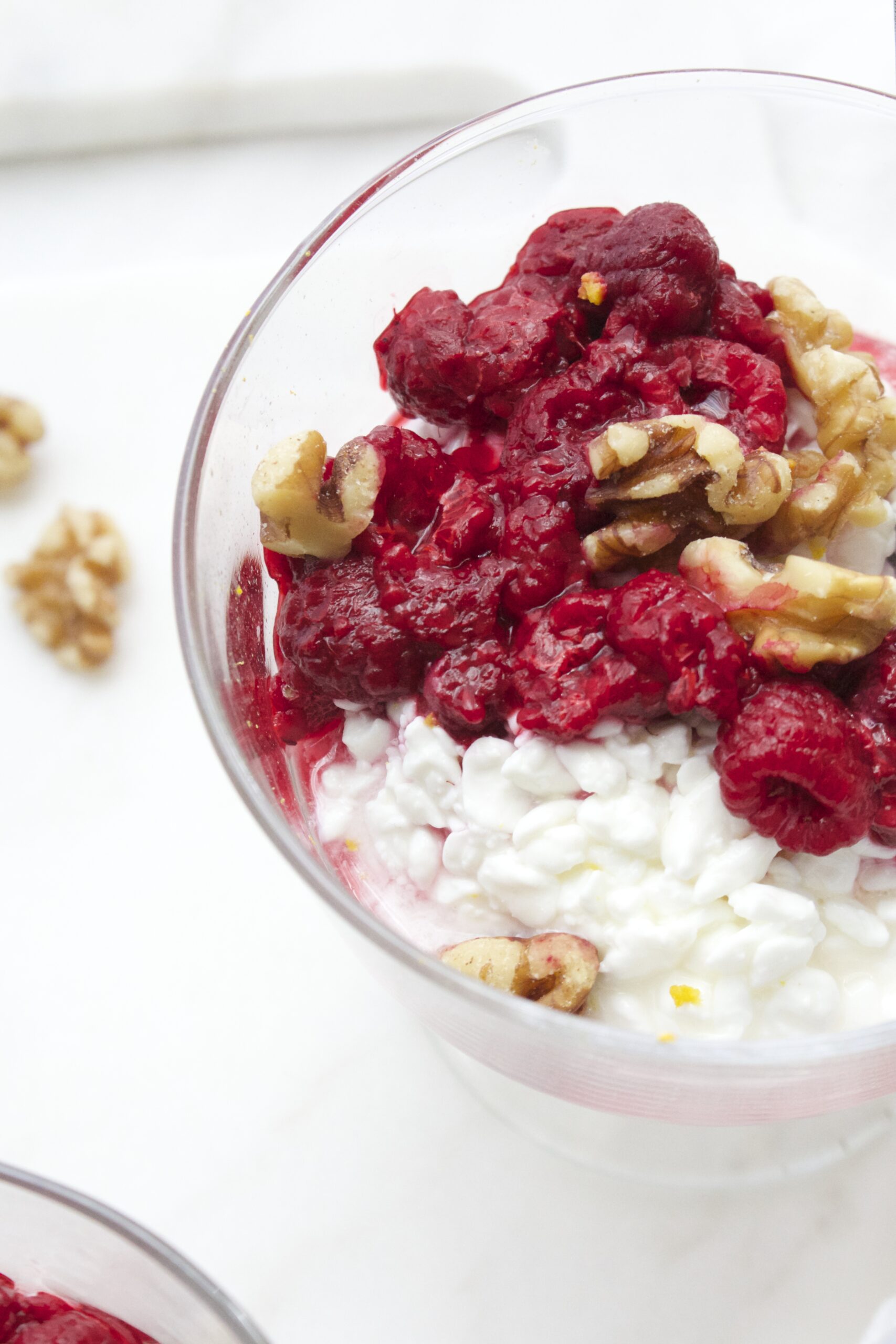 Spiced Raspberries with Cottage Cheese and Walnuts