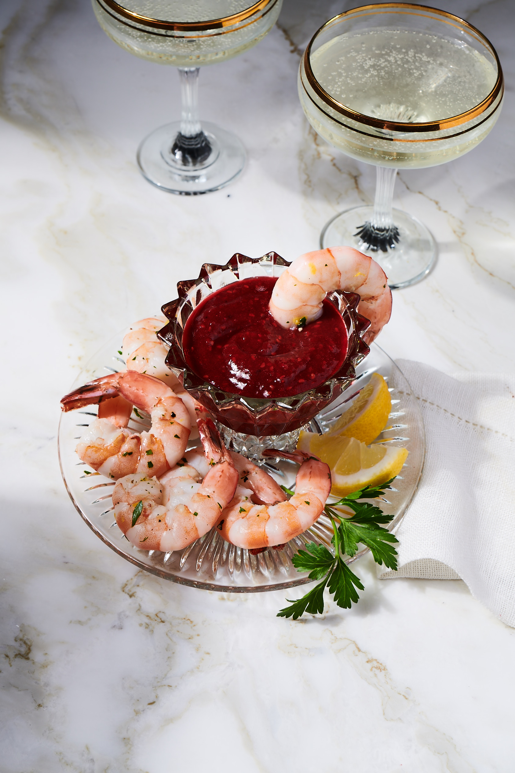 Spicy Raspberry Cocktail Sauce served with shrimp