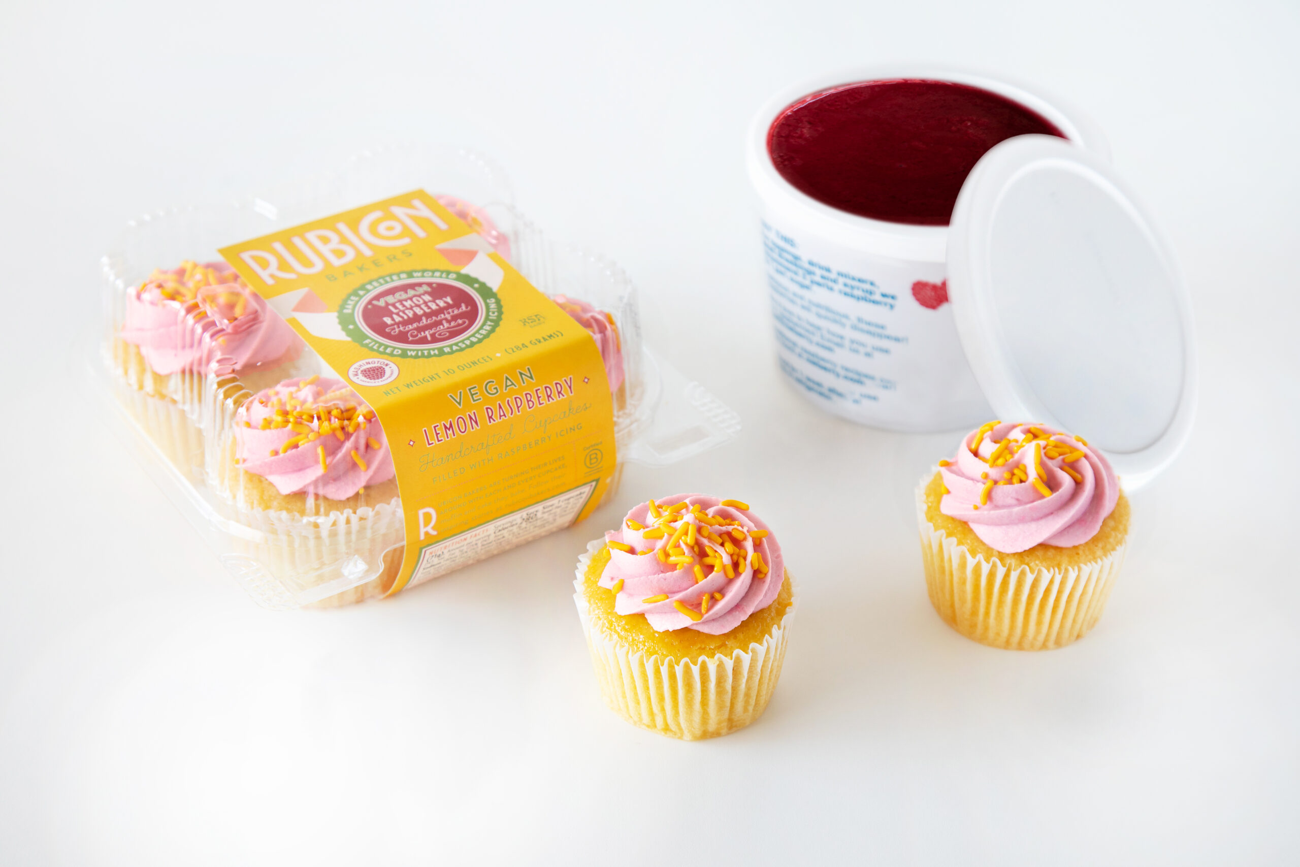 packaged Rubicon lemon raspberry cupcakes