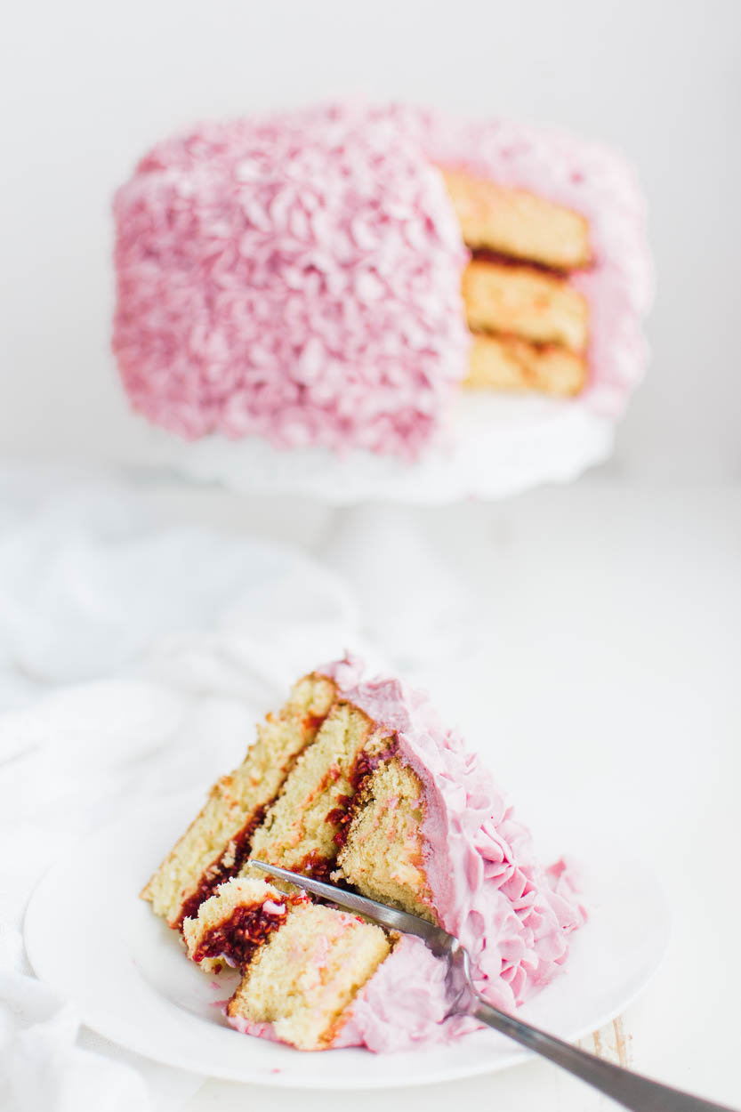 Lemon Cake with Raspberry Cream Frosting